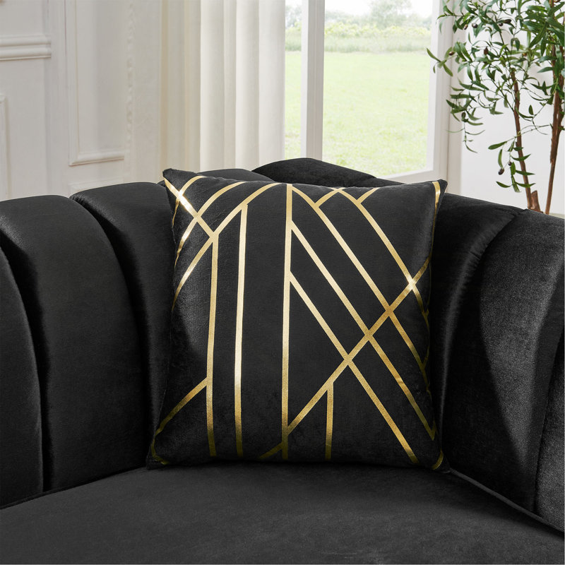 81.1 Inches Velvet Button Tufted Sofa Couch With 2 Pillows, 3 Seater Luxury Chesterfield Sofa Set With Gold Stainless Steel Accents For Living Room, Velvet