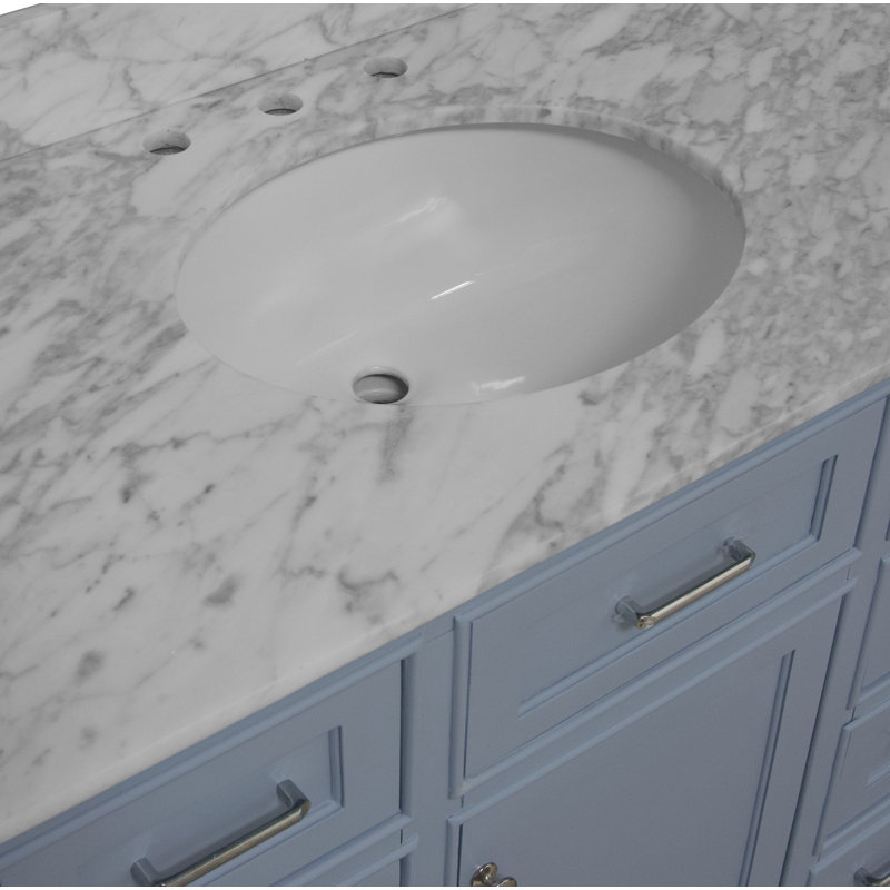Ensemble de meuble-lavabo simple 42 po Ronnie, Bleu poudre, Marbre de Carrare