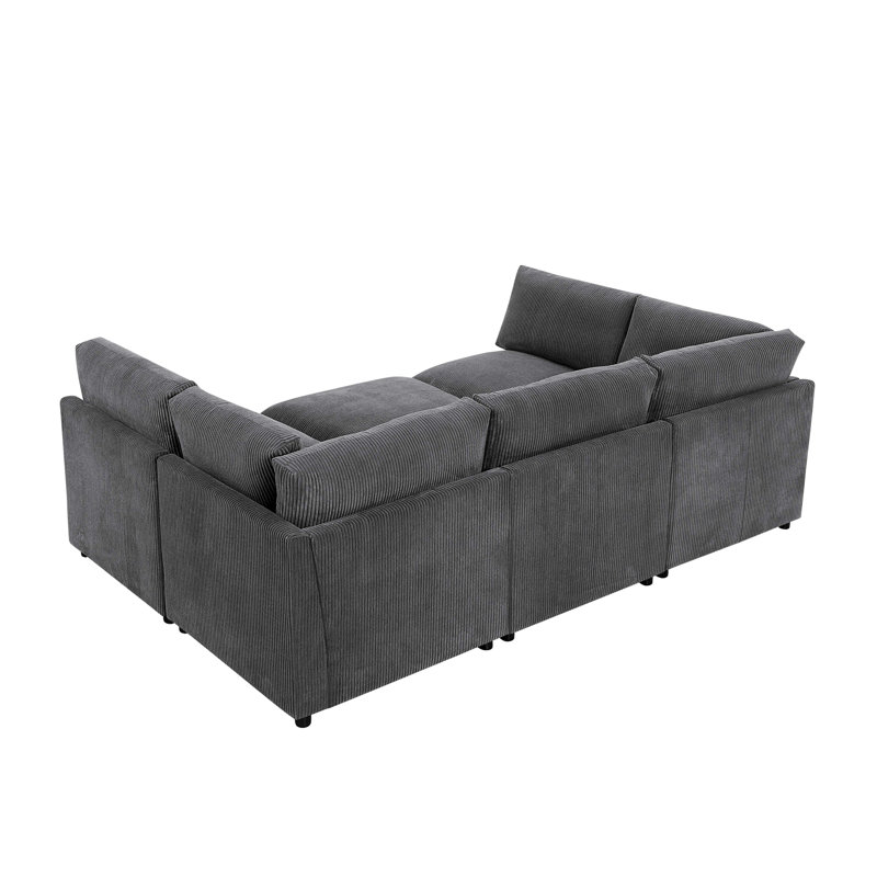 Canapé modulaire réversible en velours côtelé, 98" W, Dark Gray Fabric, Does Not Apply