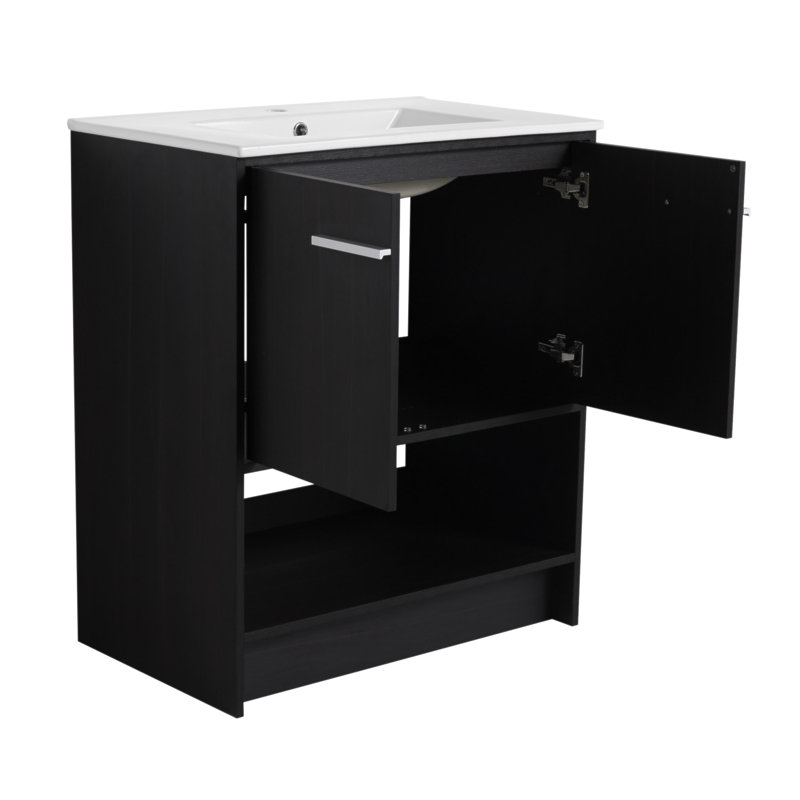 Meuble-lavabo autoportant de 30 pouces avec lavabo en céramique, portes à fermeture douce et fabrication en contreplaqué durable