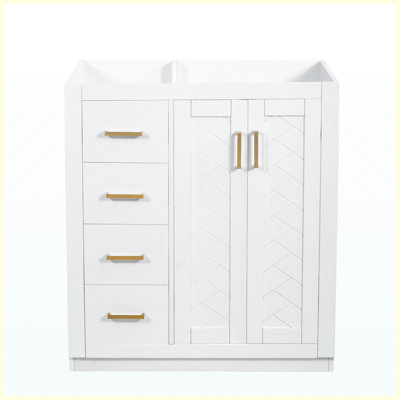 Meuble-lavabo autoportant en bois massif de 30 po avec 3 tiroirs et portes à fermeture douce