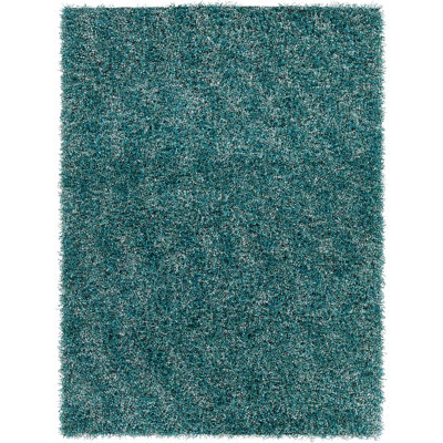 Stickland Authentic Hand-Woven Handmade Teal & Aqua Modern Shag Polyester Area Rug