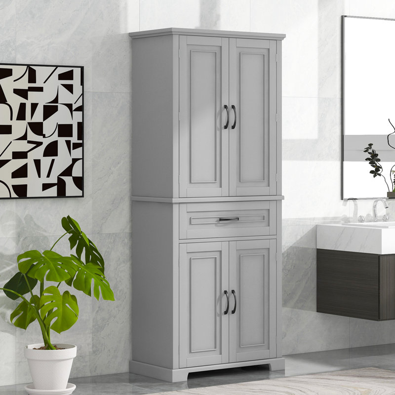 Armoire de salle de bain grise - spacieuse, 1 tablette réglable, armoire basculante en finition, plusieurs compartiments