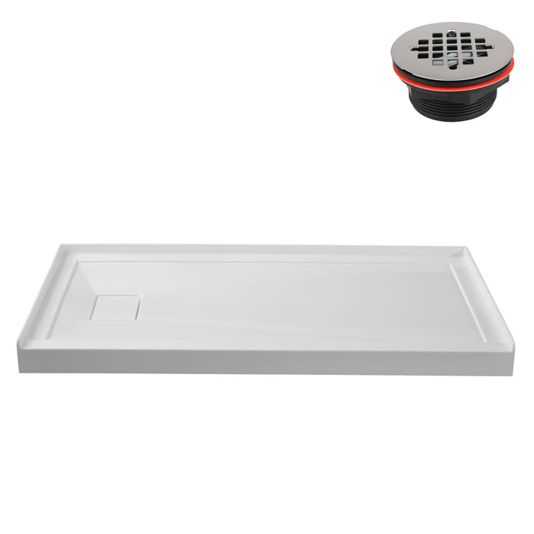 Streamline 42 in. x 34 in. Alcove Acrylic Shower Base in Glossy White With Left Drain, ABS Drain Included
