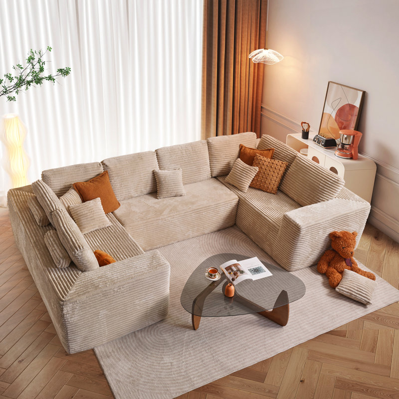 Canapé modulaire en Corduroy, Velours côtelé beige