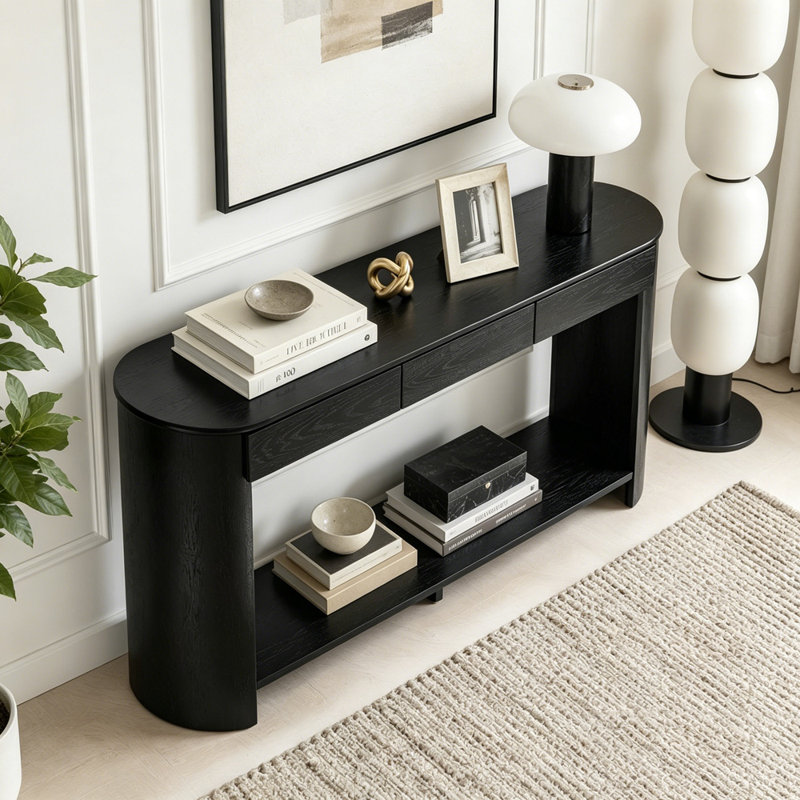 Console moderne 59,8 po avec 3 tiroirs, Black
