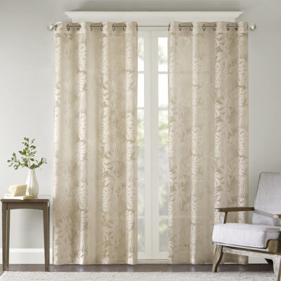 Leilani Natural Palm Leaf Burnout Single 50x84" Window Sheer