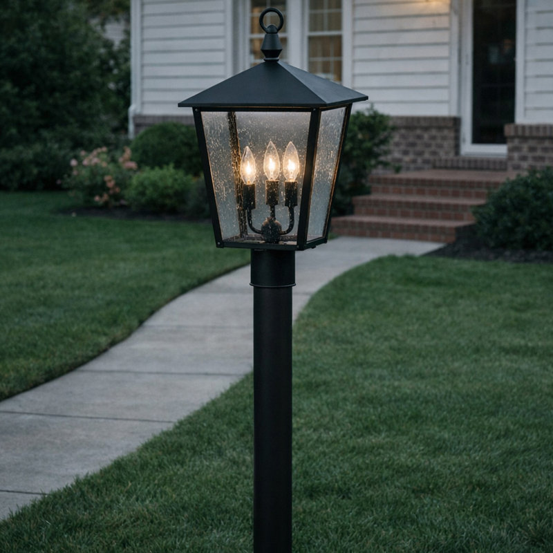 Huntersfield 20.75" H Aluminum Outdoor Post or Pier Mount Lantern with Clear Seedy Glass (Post Sold Separately), Black