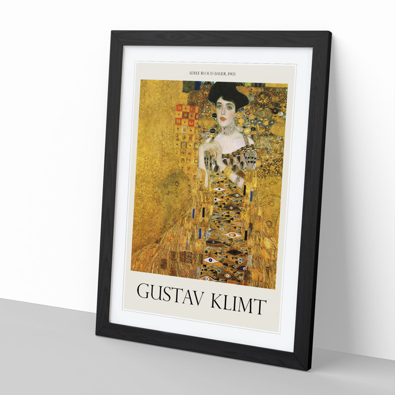 Adele Bloch Bauer by Gustav Klimt - Picture Frame Painting, 36cm H x 27cm W x 2cm D, Black Framed
