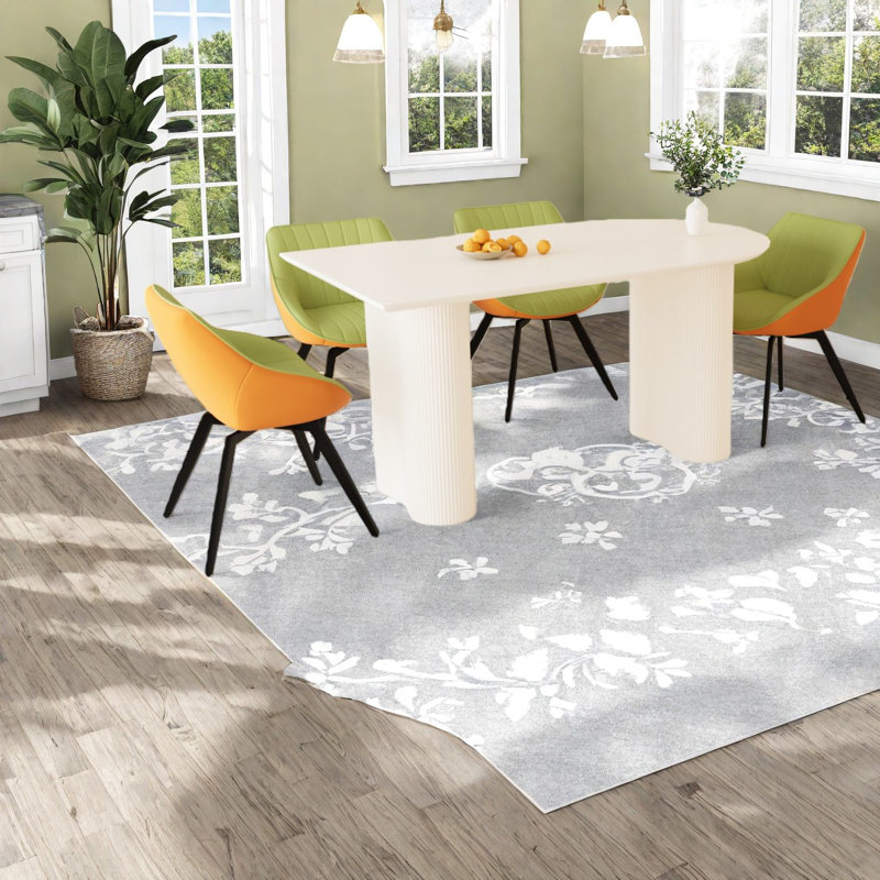 Ensemble de table de salle à manger en MDF crème moderne, chaises en polyuréthane vert pour la maison de cuisine