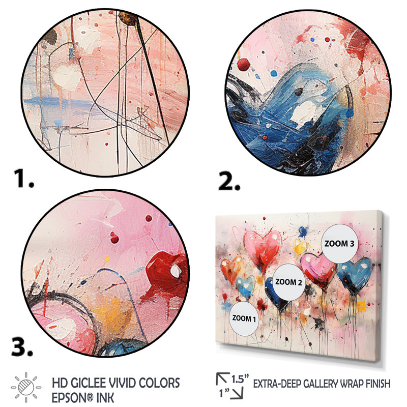 Rose et bleu cœur Pop Art 1 - Art mural Pop Art, Cadre flottant noir, H 24 po x l 32 po x P 1 po
