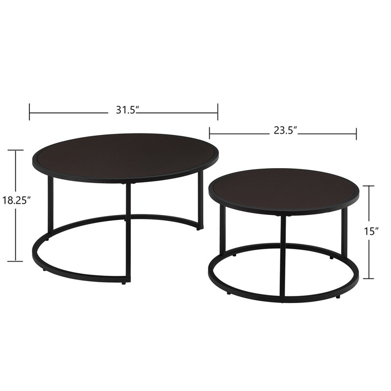 Ensemble de 2 tables basses modernes en similicuir avec base en métal doré et table d'appoint, Noir