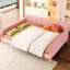 Grand lit, lit de jour, revêtement en lin doux, support solide, polyvalent, 4 pieds de soutien à usage domestique, design moderne, fonctionnel, bois de pin massif, cadre, assemblage facile