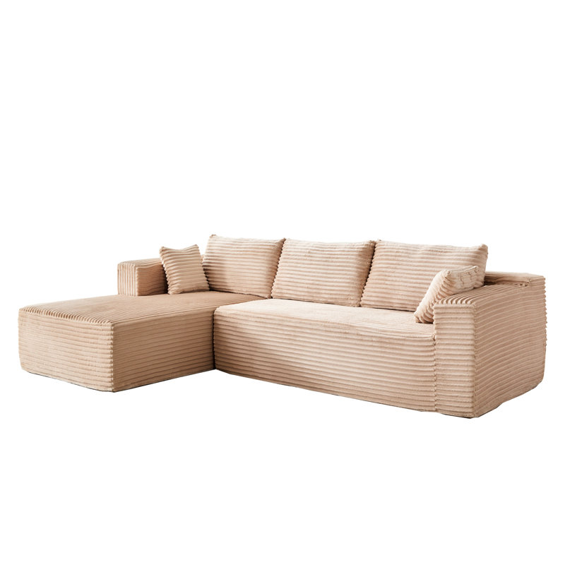 Canapé modulaire beige en velours côtelé en forme de L, chaise confortable, siège profond, modulaire pour la compression en appartement