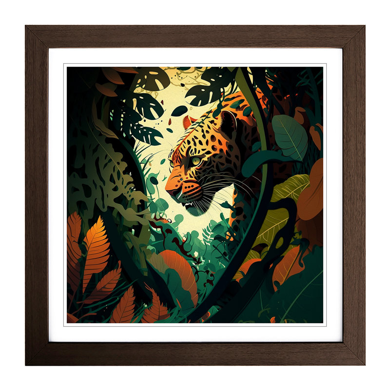 Jungle Graphic No.1 - Single Picture Frame Print on Wood, Walnut