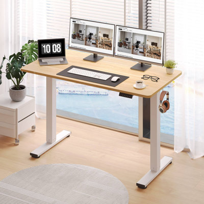 Ergonomic Home Office Height Adjustable Standing Desk Whole-Piece Desktop with Hooks