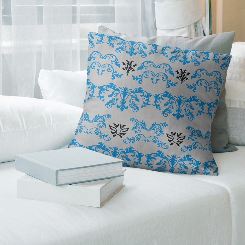 Housse et insert de coussin carré Carolina Football Baroque, 16 po x 1 po, Argent / bleu Carolina / noir