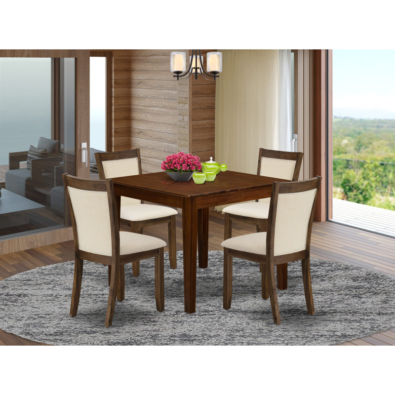 5-Pc Dining Set Consist of a Square Dining Table and 4 Upholstered chairs - Antique Walnut finish