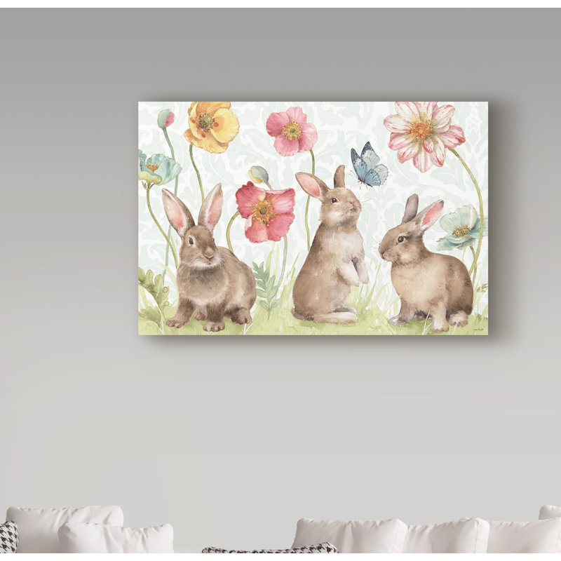 «Spring Softies Bunnies I» par Lisa Audit - reproduction sur toile, H 12 po x l 19 po x P 2 po