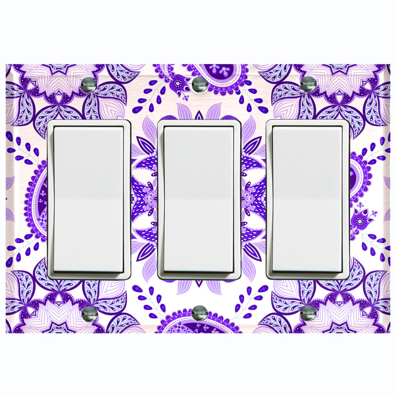 Plaque murale à 3 interrupteurs à bascule mauve et blanc Mandala, Mauve
