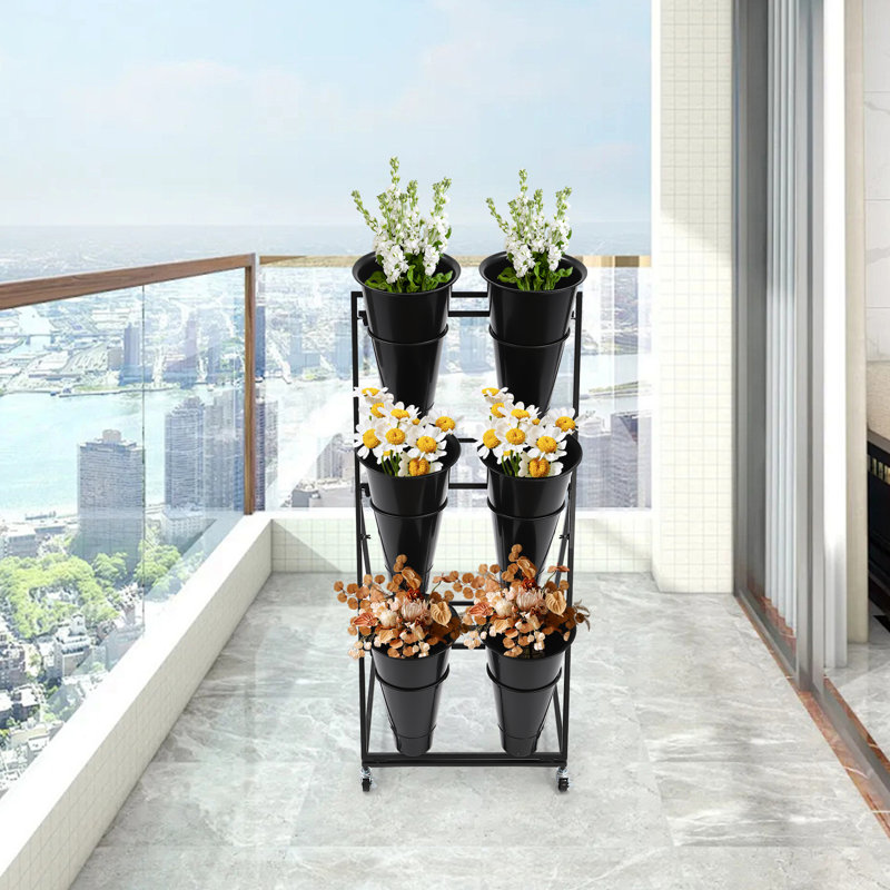 Support pour plante à 3 niveaux avec 6 seaux Soeke, Noir