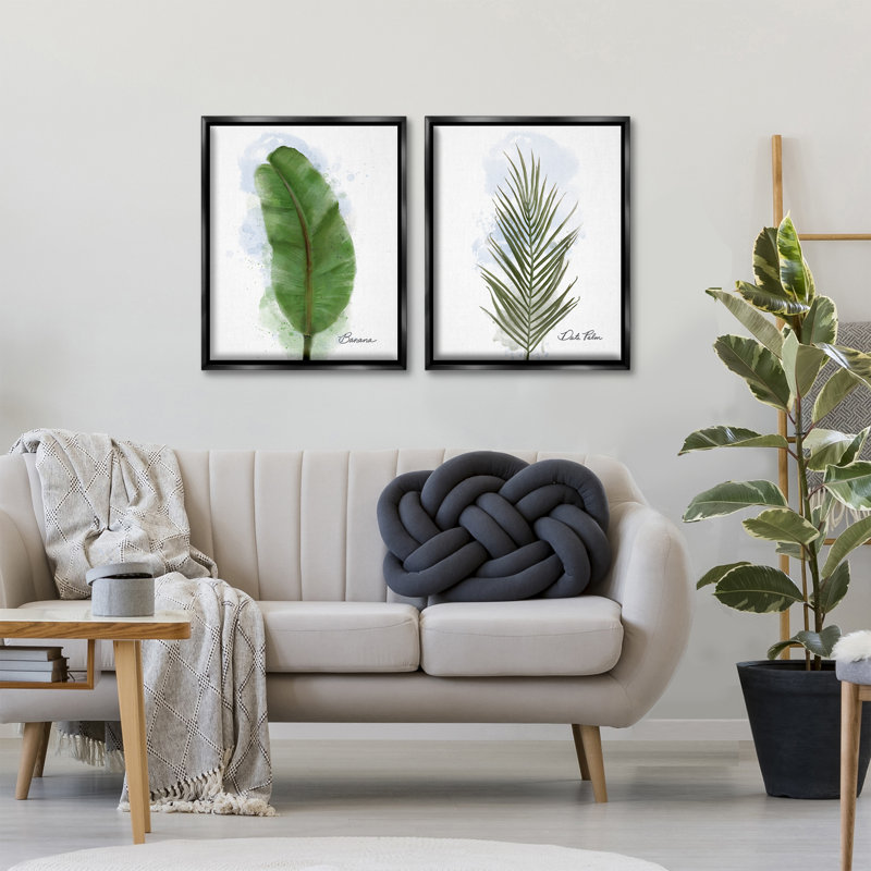 «Modern Fruit Leaves», ensemble de 2 toiles flottantes encadrées, design par Matthew Piotrowicz, Cadre flottant noir de jais