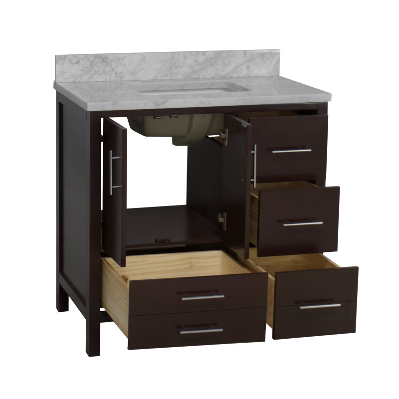 Ensemble de meuble-lavabo simple 36 po Kiara, Chocolat, Marbre de Carrare