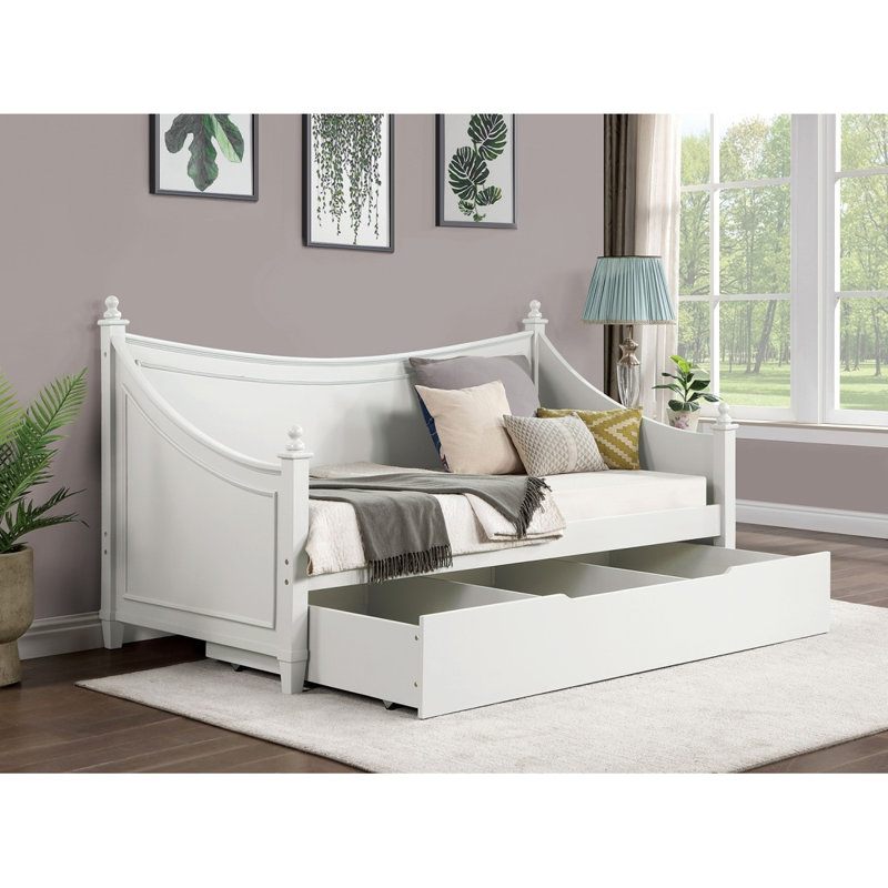 Lit de jour simple de style transitionnel avec moulures et finition blanche, Blanc