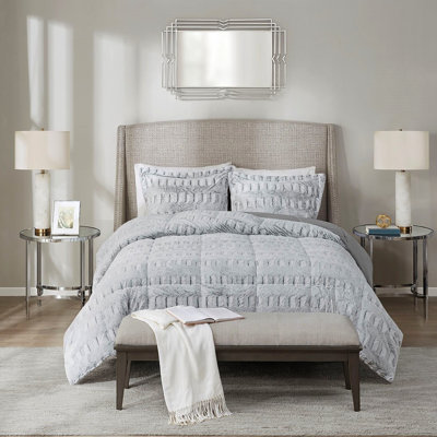 Édredon gris en fausse fourrure pour lit simple / simple TG avec base et visière réversible avec garniture intérieure en vison chaud 2 po