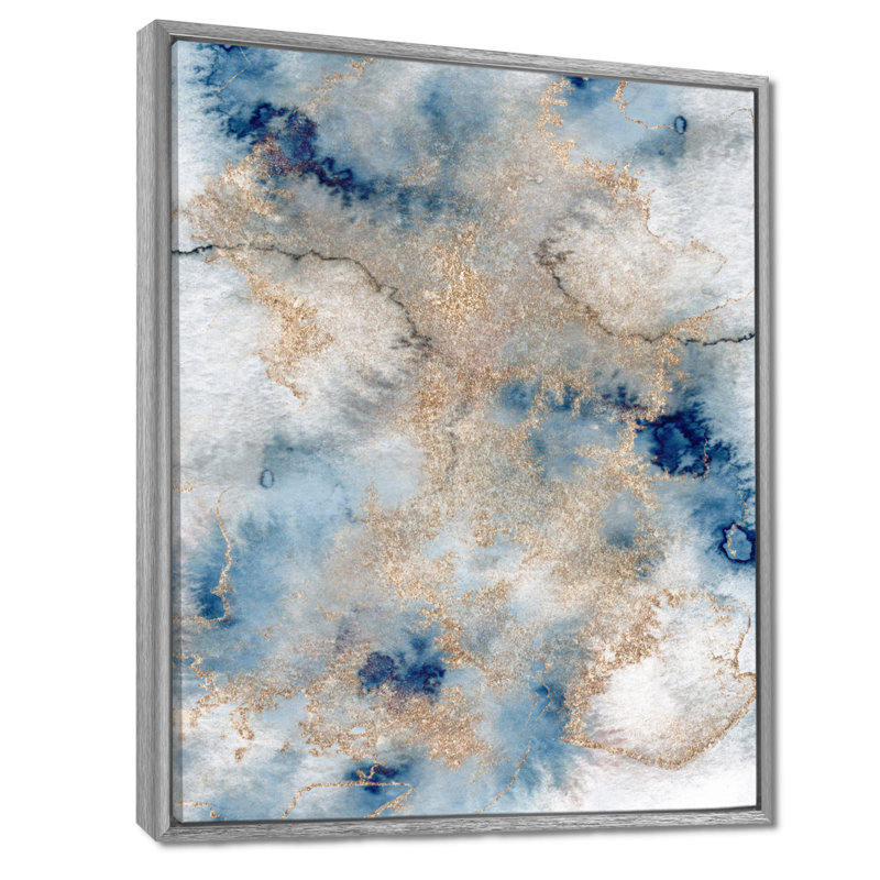 «Blue and Gold Marble Clouds I», reproduction sur toile, H 32 po x l 24 po, Reproduction avec cadre flottant, Argent argent
