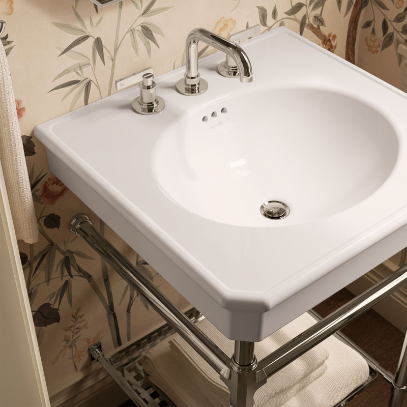 Lavabo de salle de bain à console rectangulaire 24 "Claude by Studio McGee, Blanc / nickel poli éclatant, Robinet espacé