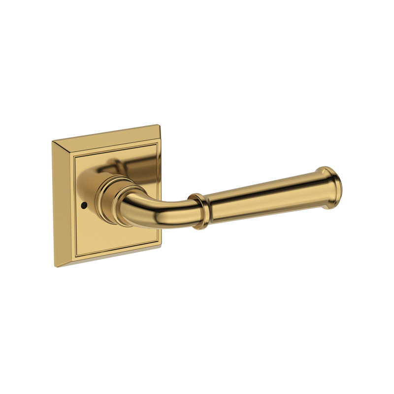 Dunsmoor Privacy Lever with Chamfered Square Rose in Matte Black, Polished Brass