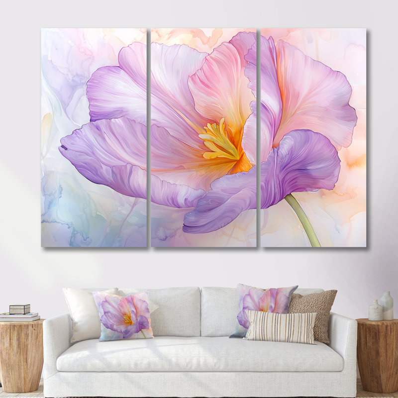 Fleur d'été de tulipe mauve I - ensemble d'art mural tulipe, H 28 po x l 36 po, Toile tendue, Ne s’applique pas