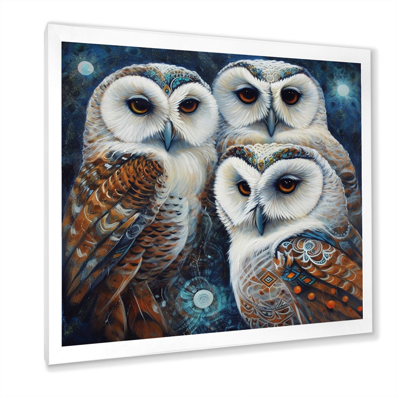 White Owl Gathering - impression, Cadre photo blanc, H 24 po x l 24 po x P 1 po