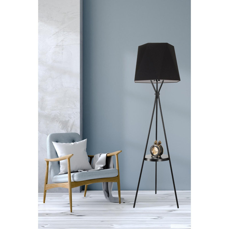 Luro Stylish Black Floor Lamp with Metal Body, 65.0 in Height | Fabric Cap 13.8 in Diameter, 19.7 in Base | E27 Socket, Max 60W | On/Off Switch on Cable | Perfect for Living Room, Bedroom, & Office Decor