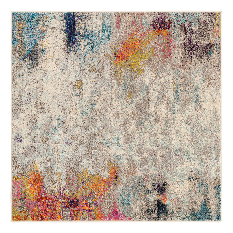 Keimar Washable Abstract Indoor Rug, Square 4'