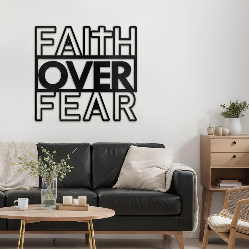 Faith Over Fear - Black Gold Text Inspirational Metal Wall Decor Home Decoration Wall Accent, Black, 19" H x 20" W x 0.05" D