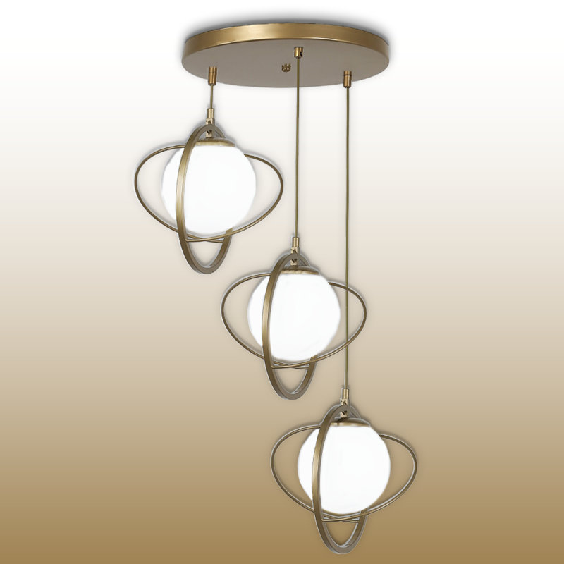 Luminaire suspendu sphère en métal à hauteur réglable 3 lumières, Blanc, Ancien