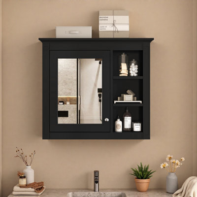 Armoire à pharmacie 30 po x 28 po, armoire de rangement murale pour salle de bain, armoire murale moderne avec miroir, armoire à pharmacie, armoire à miroir avec 3 tablettes ouvertes (meuble-lavabo non inclus)
