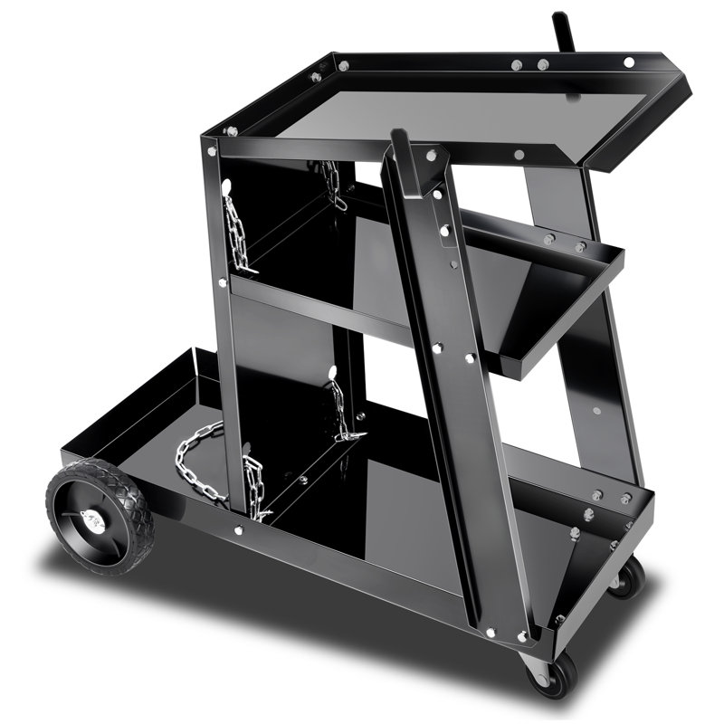 27.75" Heavy-Duty Welding Cart Safety Chains 3-Layer Storage 100 Lb Capacity 360° Swivel Wheels