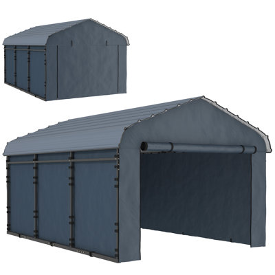Abri d'auto en mÃ©tal robuste de 10 pi x 15 pi, abri de garage impermÃ©able avec toit en mÃ©tal galvanisÃ© et parois latÃ©rales amovibles pour voitures, bateaux et tracteurs, gris foncÃ©