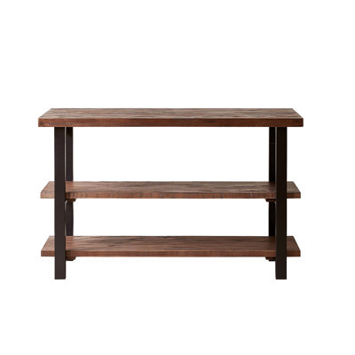 Rustic Entryway Console Table, Solid Distressed Pine Tabletop and Sturdy Rubberwood Legs, 3 Open Storage Shelves Long Sofa Table, Industrial Wooden Fu