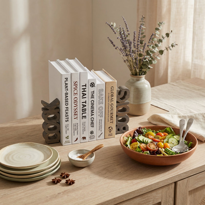 2-Piece Solid Wood Decorative Cookbook Text Bookend