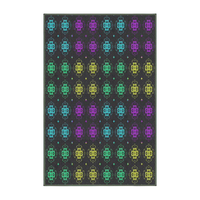 Rose floral/vert/Tapis décoratif noir, Rectangle 8 pi x 12 pi