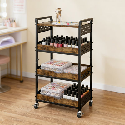 4-Tier Rolling Utility Cart With Wooden Top And Locking Wheels, Multi-Purpose Mobile Storage Organizer For Kitchen, Bathroom, Office, Craft Room, And