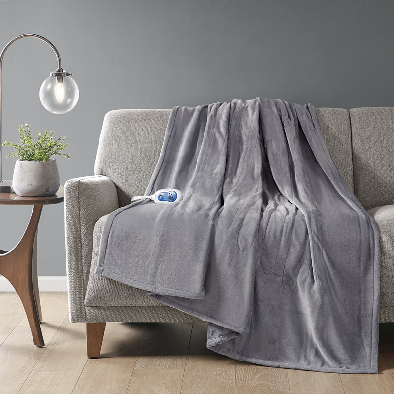 Jeté chauffant en peluche surdimensionné, Gris