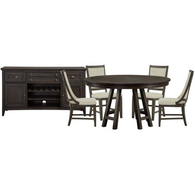 52" Round Dining Table With 2 Upholstered Side Chairs 2 Host Chairs And Buffet