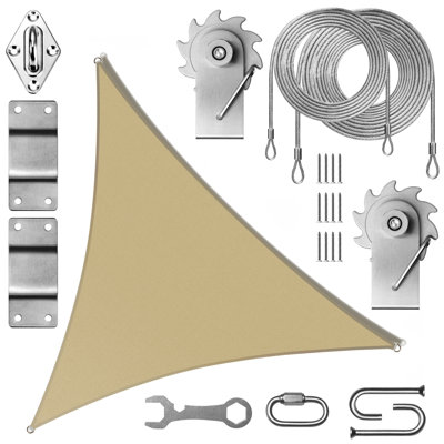 Colourtree Triangle Sun Shade Sail With Winch Installation Kit and Ropes