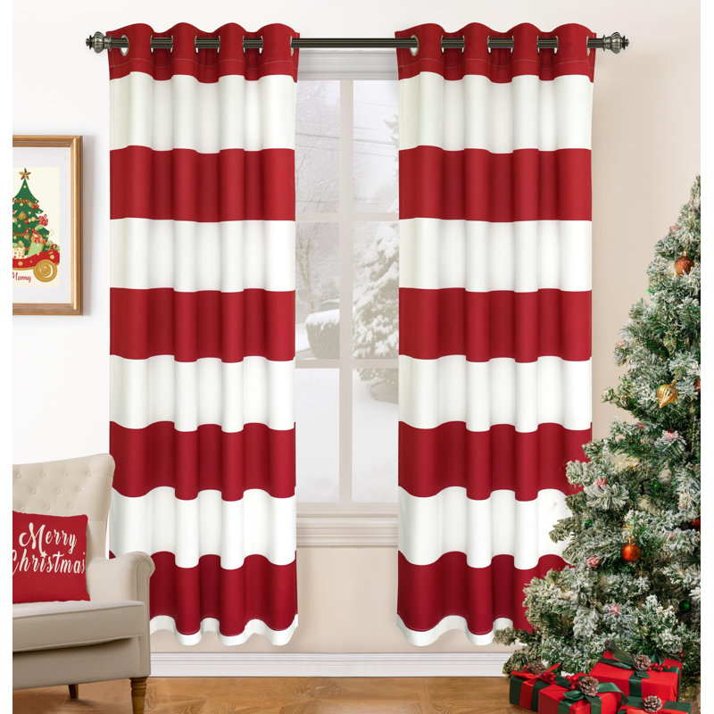 Eastcote Striped Room Darkening Grommet Curtains, Red/White, 52" W x 72" L