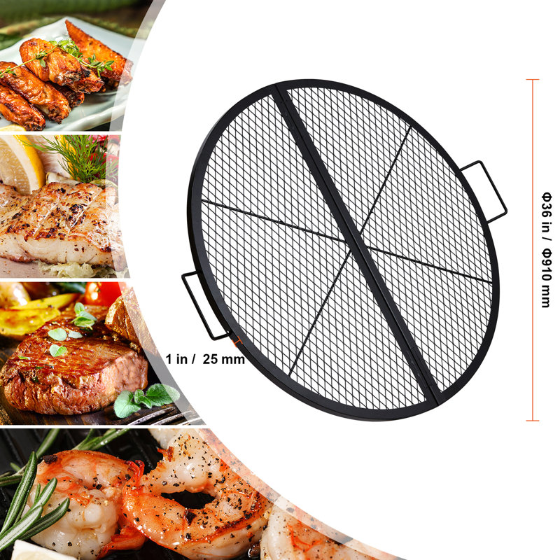 Gril de foyer 36 po pliable avec support en X pour la cuisson des brochettes et des crêpes